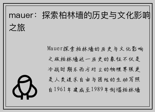 mauer：探索柏林墙的历史与文化影响之旅